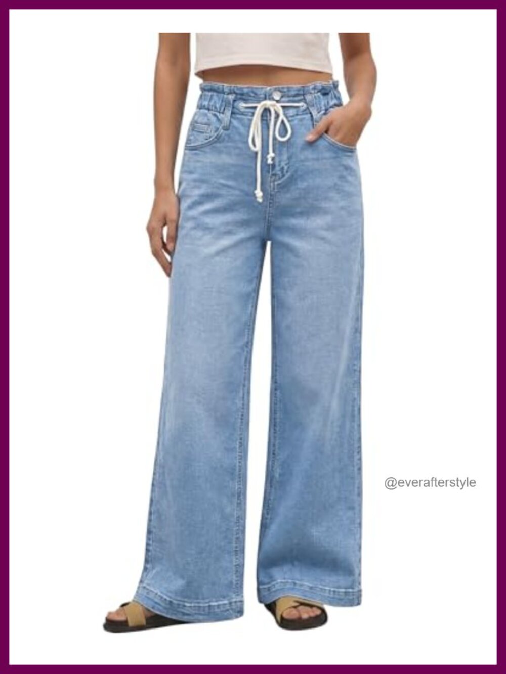 High Waisted Wide Leg Stretch Jeans Elastic Waist Baggy Denim Pants